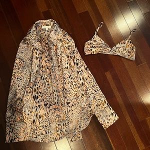 12th Tribe matching Cheetah bra and open shirt set XS